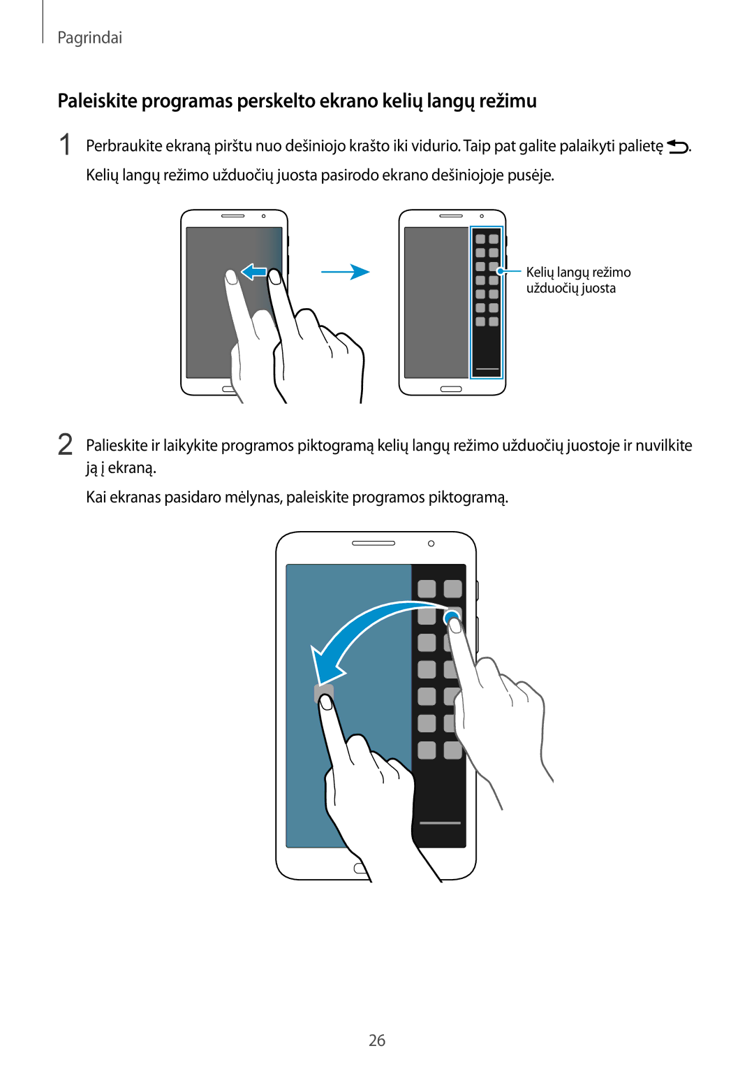 Samsung SM-T235NYKASEB, SM-T235NZWASEB manual Paleiskite programas perskelto ekrano kelių langų režimu 