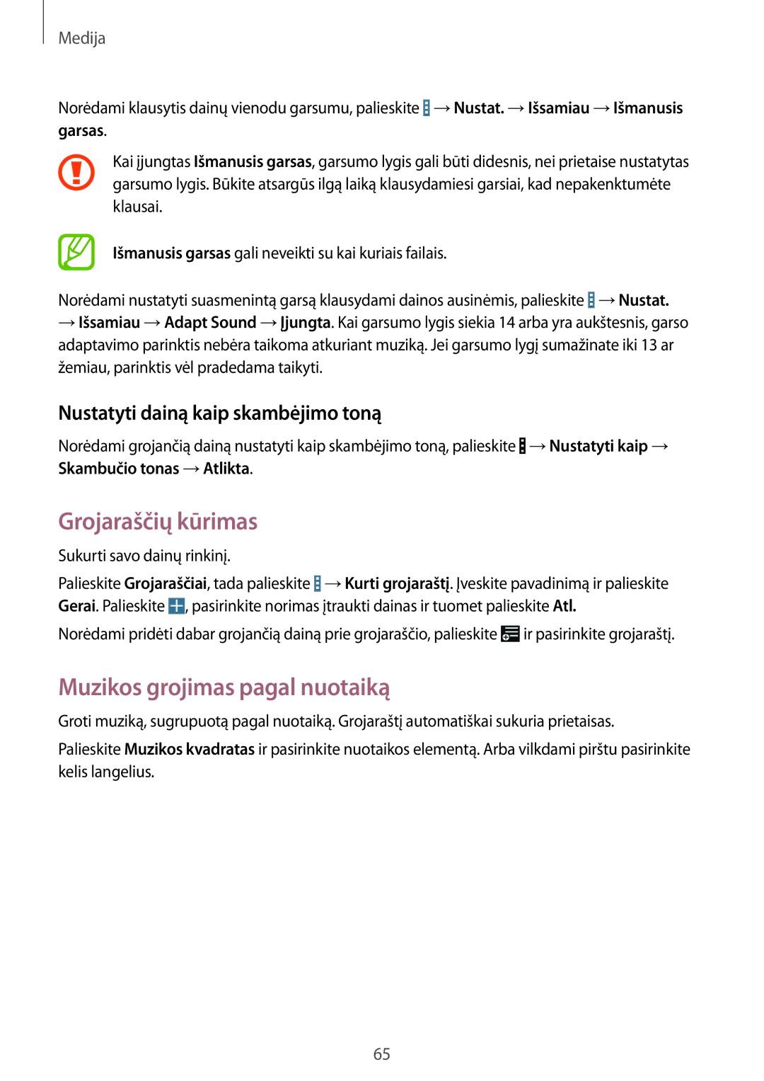 Samsung SM-T235NZWASEB manual Grojaraščių kūrimas, Muzikos grojimas pagal nuotaiką, Nustatyti dainą kaip skambėjimo toną 