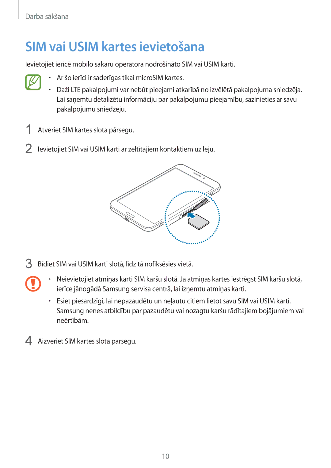 Samsung SM-T235NYKASEB, SM-T235NZWASEB manual SIM vai Usim kartes ievietošana 