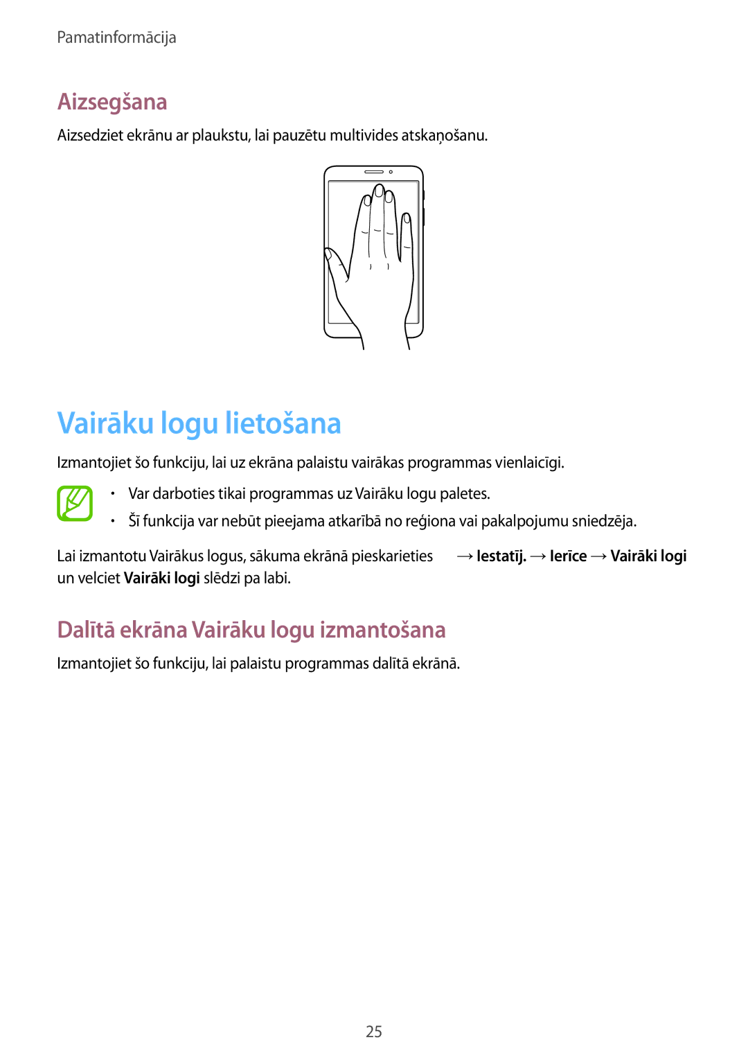 Samsung SM-T235NZWASEB, SM-T235NYKASEB manual Vairāku logu lietošana, Aizsegšana 