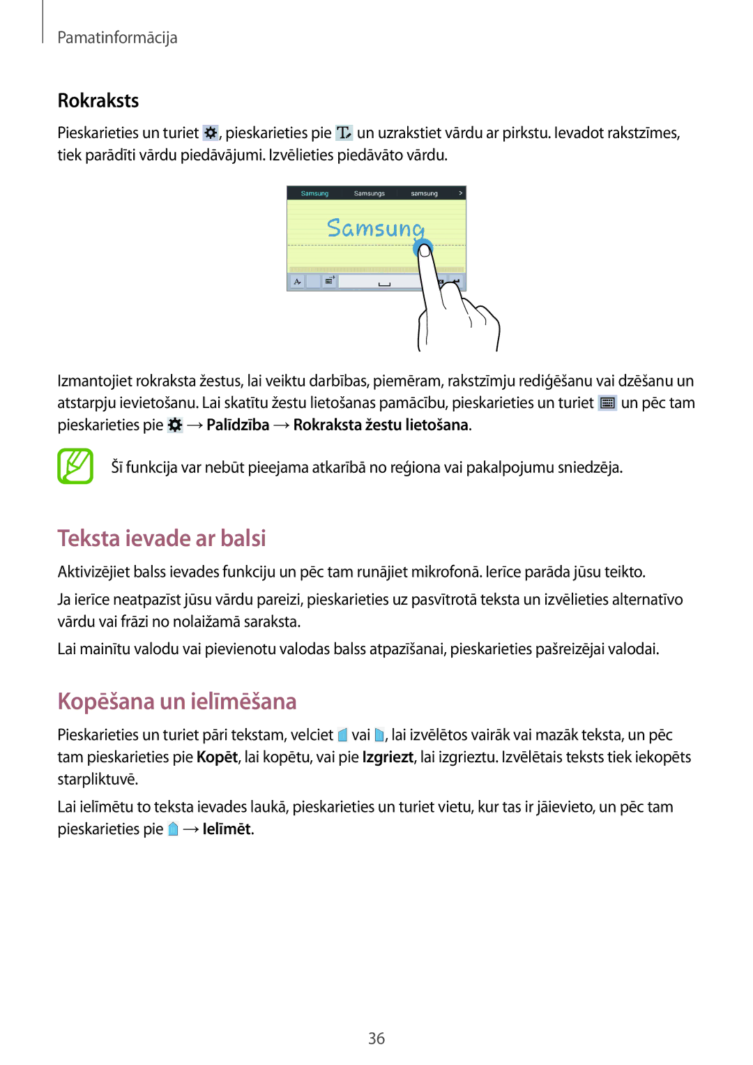 Samsung SM-T235NYKASEB, SM-T235NZWASEB manual Teksta ievade ar balsi, Kopēšana un ielīmēšana, Rokraksts 