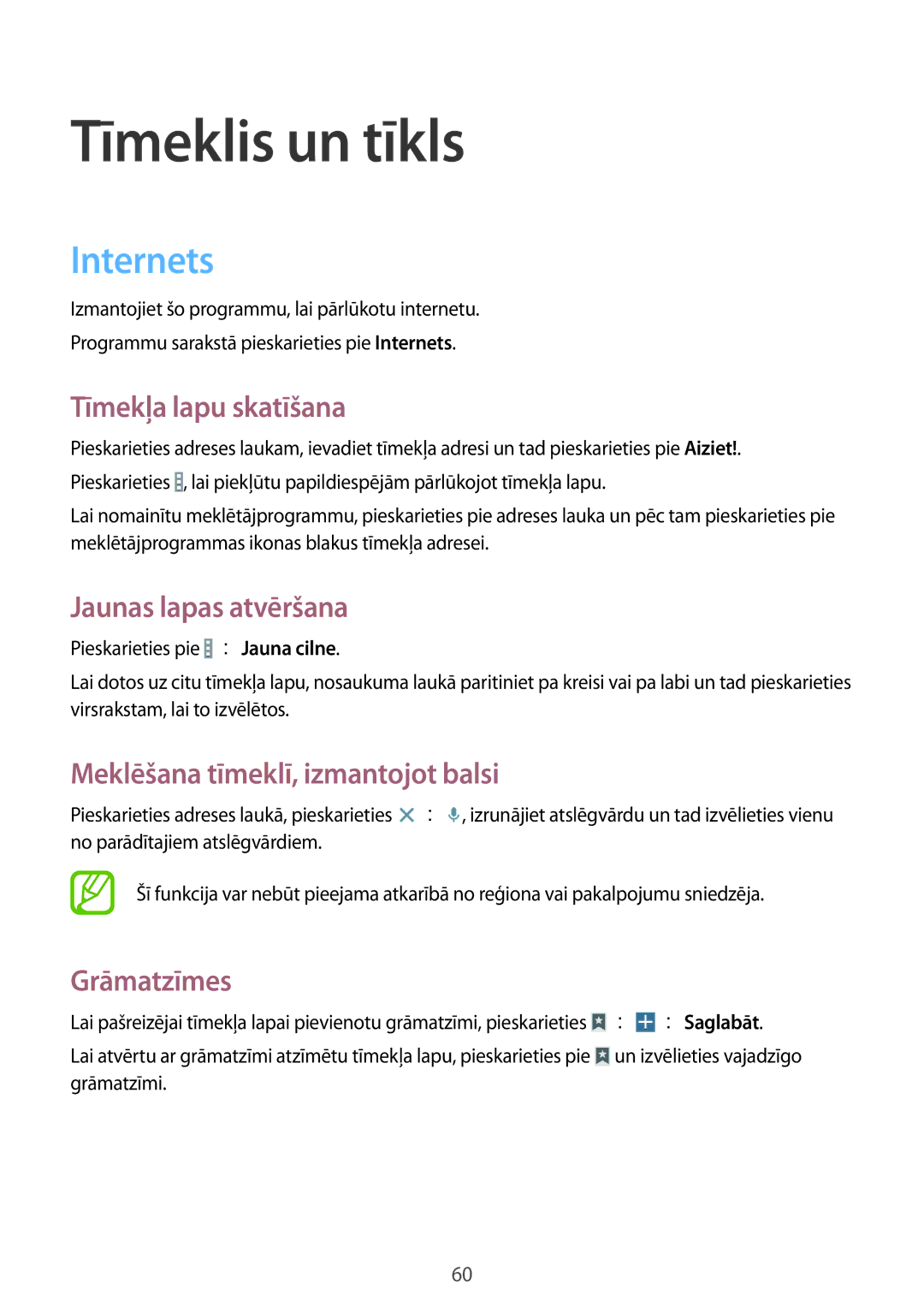 Samsung SM-T235NYKASEB, SM-T235NZWASEB manual Tīmeklis un tīkls, Internets 