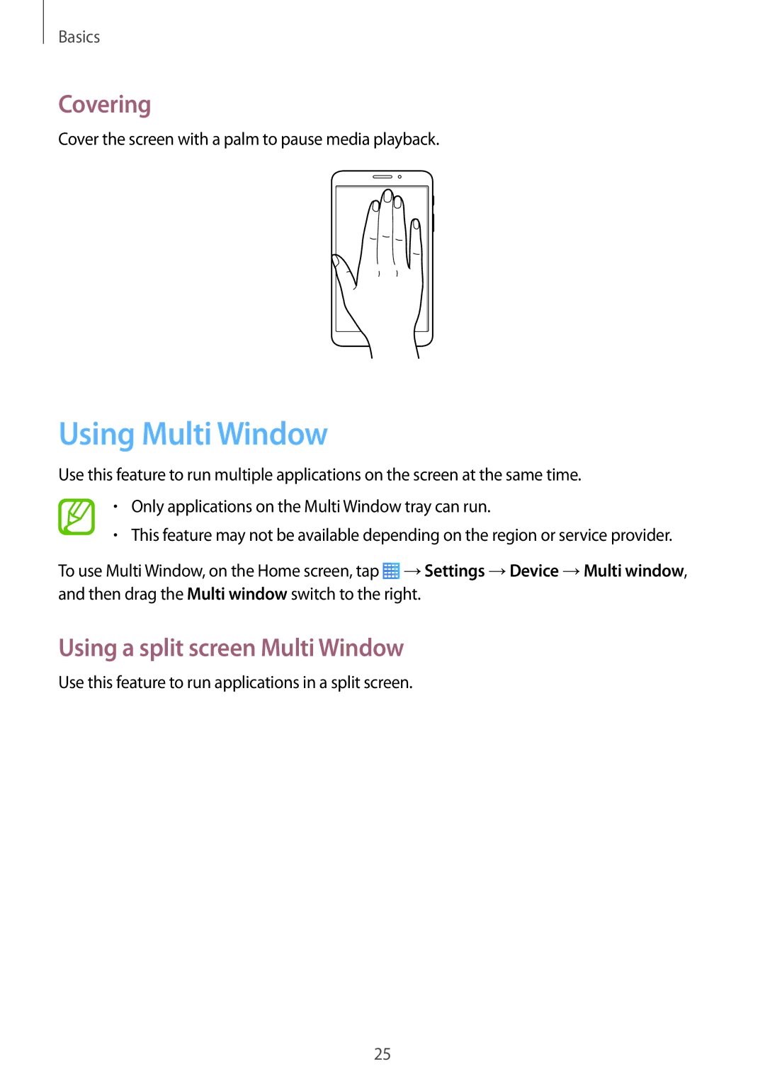 Samsung SM-T235NYKASEB, SM-T235NZWAATO, SM-T235NZWADBT manual Using Multi Window, Covering, Using a split screen Multi Window 