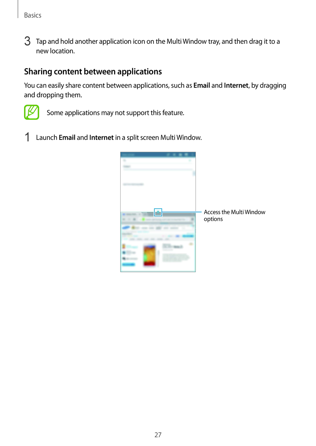 Samsung SM-T235NYKAATO, SM-T235NZWAATO, SM-T235NYKASEB, SM-T235NZWADBT, SM-T235NYKAXEO Sharing content between applications 