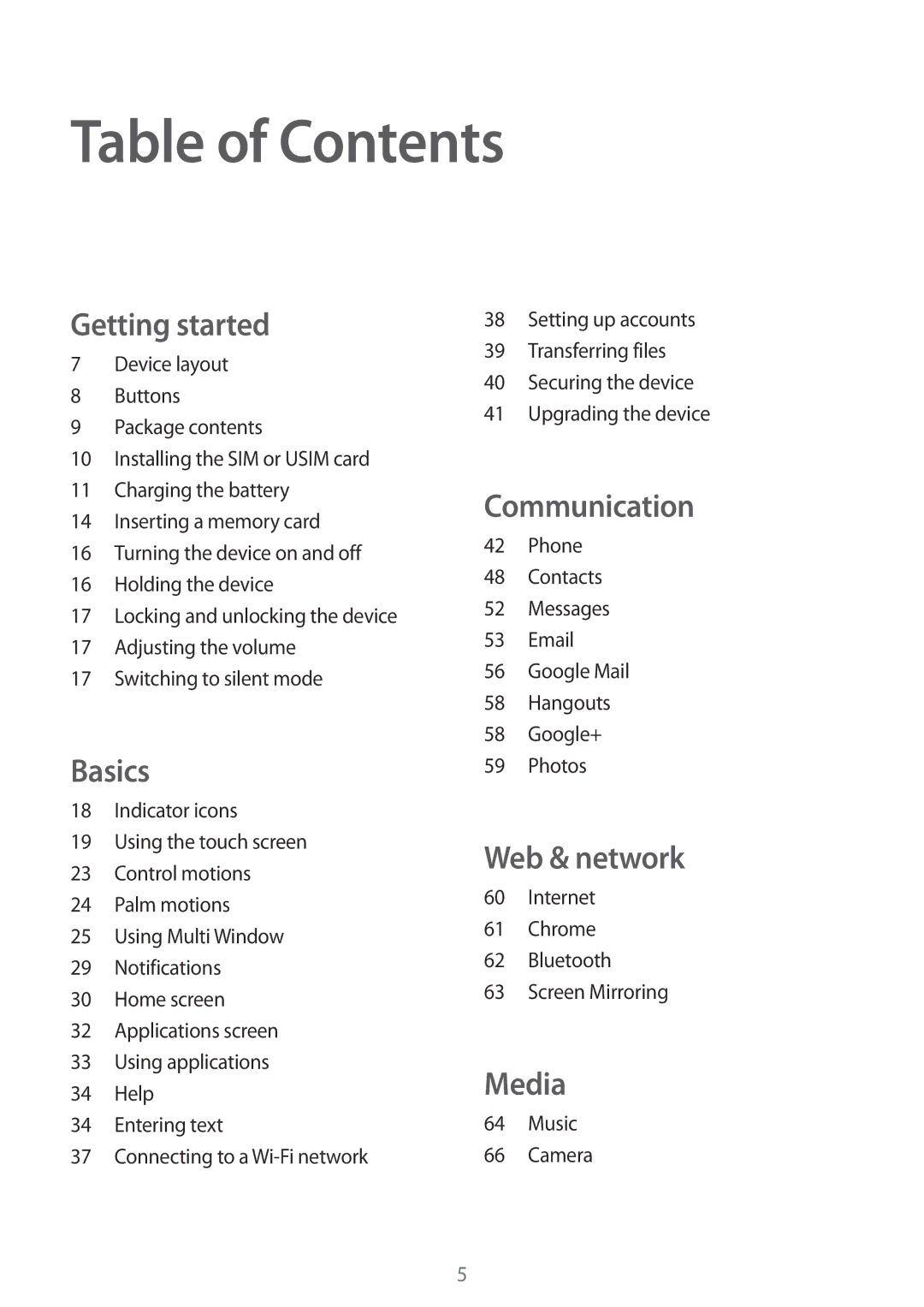 Samsung SM-T235NYKADBT, SM-T235NZWAATO, SM-T235NYKASEB, SM-T235NZWADBT, SM-T235NYKAATO, SM-T235NYKAXEO manual Table of Contents 