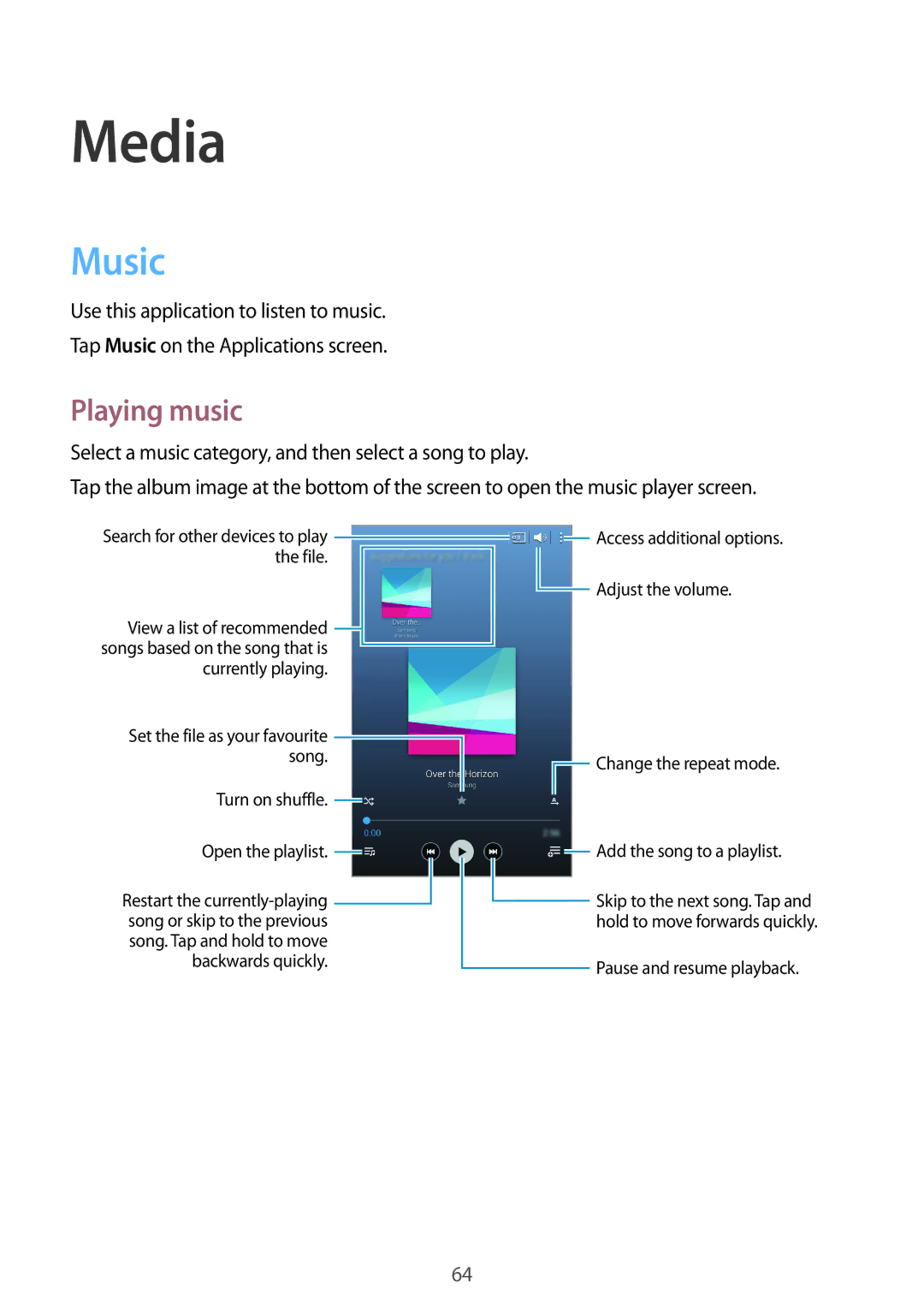 Samsung SM-T235NYKABGL, SM-T235NZWAATO, SM-T235NYKASEB, SM-T235NZWADBT, SM-T235NYKAATO manual Media, Music, Playing music 