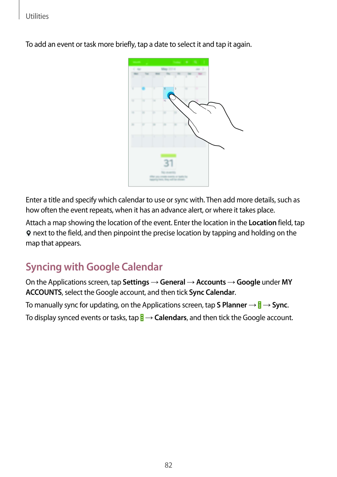 Samsung SM-T235NZWAXEF, SM-T235NZWAATO, SM-T235NYKASEB, SM-T235NZWADBT, SM-T235NYKAATO manual Syncing with Google Calendar 