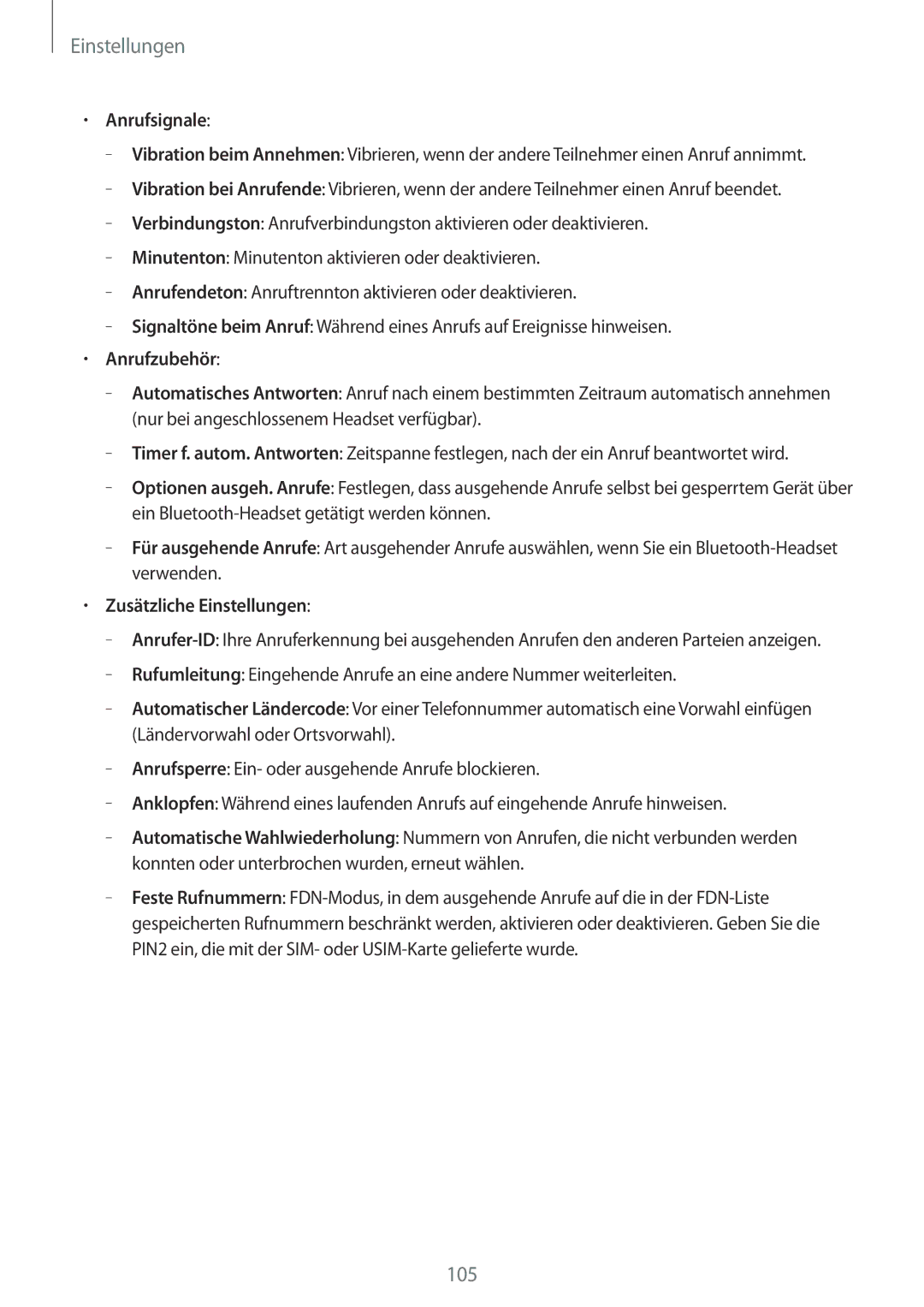 Samsung SM-T235NYKATPL, SM-T235NZWAATO, SM-T235NYKASEB, SM-T235NZWADBT Anrufsignale, Anrufzubehör, Zusätzliche Einstellungen 