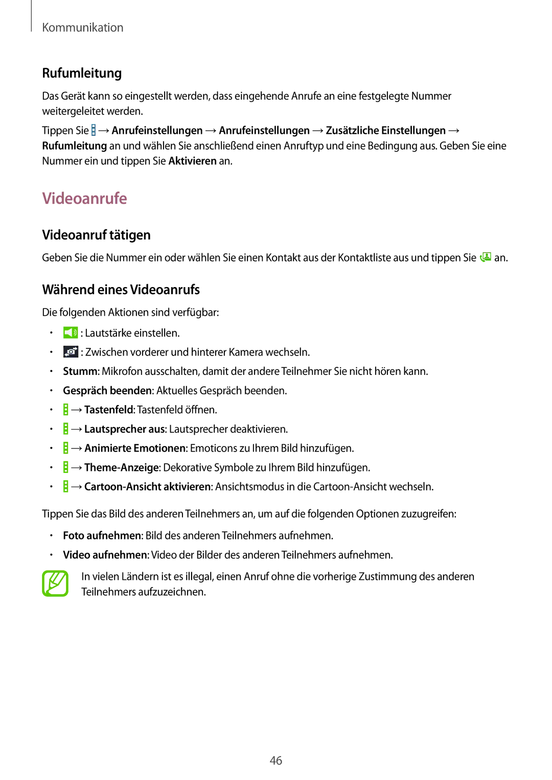 Samsung SM-T235NZWADBT, SM-T235NZWAATO, SM-T235NYKASEB, SM-T235NYKAATO, SM-T235NYKAXEO, SM-T235NYKADBT manual Rufumleitung 