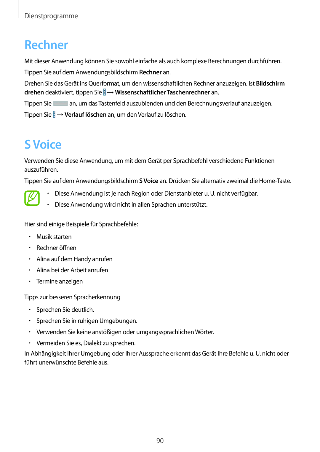 Samsung SM-T235NZWADBT, SM-T235NZWAATO, SM-T235NYKASEB, SM-T235NYKAATO, SM-T235NYKAXEO, SM-T235NYKADBT manual Rechner, Voice 