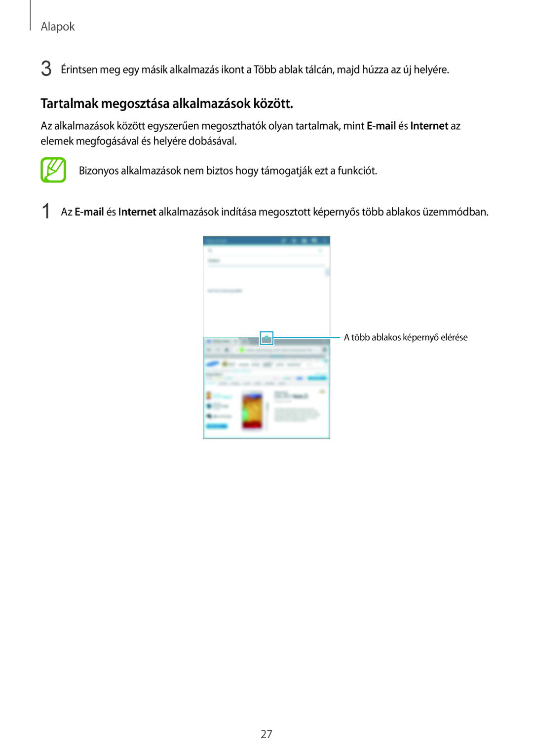 Samsung SM-T235NZWAATO, SM-T235NYKAXEO, SM-T235NYKATPL, SM-T235NYKAEUR manual Tartalmak megosztása alkalmazások között 