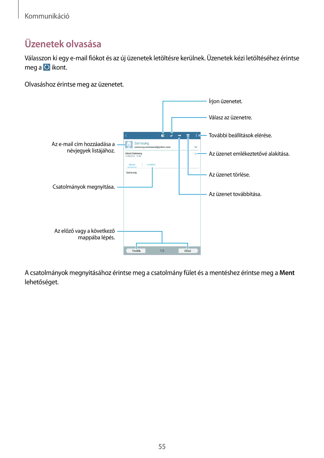 Samsung SM-T235NYKAXEO, SM-T235NZWAATO, SM-T235NYKATPL, SM-T235NYKAEUR, SM-T235NZWAXEO, SM-T235NZWATPL manual Üzenetek olvasása 