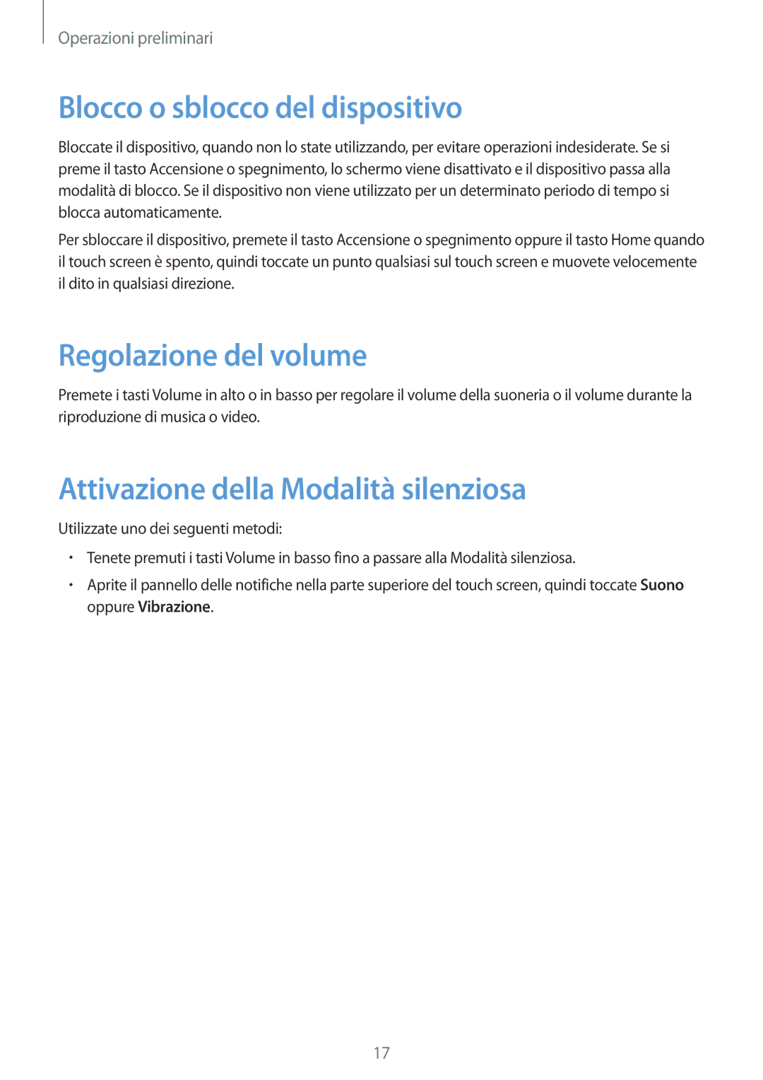 Samsung SM-T235NZWAHUI Blocco o sblocco del dispositivo, Regolazione del volume, Attivazione della Modalità silenziosa 