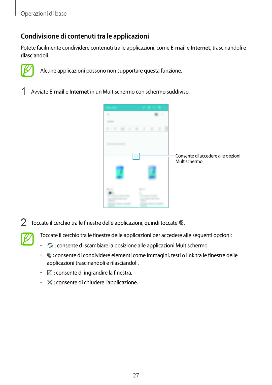 Samsung SM-T235NZWATPL, SM-T235NZWADBT, SM-T235NYKAXEO, SM-T235NYKATPL manual Condivisione di contenuti tra le applicazioni 