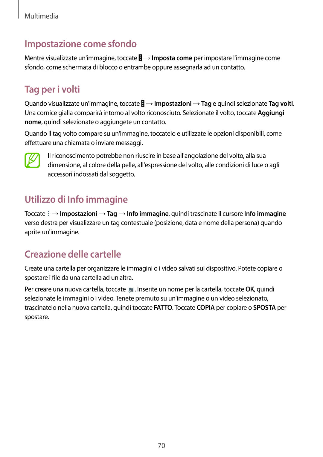 Samsung SM-T235NYKAHUI, SM-T235NZWADBT, SM-T235NYKAXEO Impostazione come sfondo, Tag per i volti, Utilizzo di Info immagine 