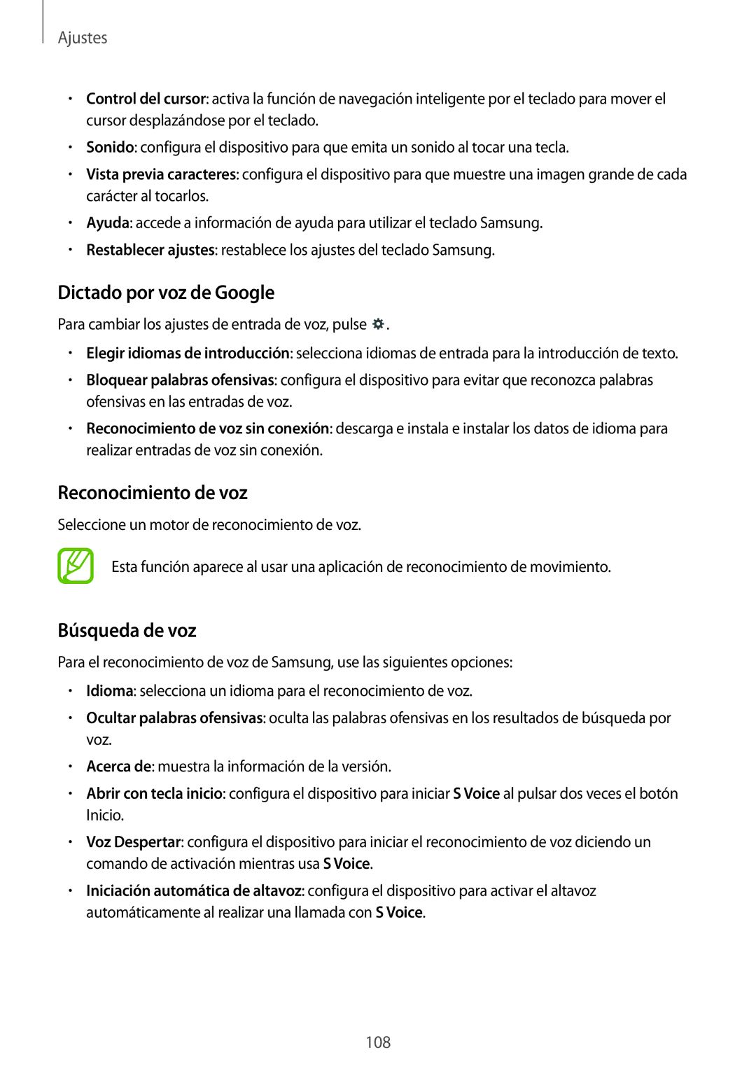 Samsung SM-T235NZWAXEF, SM-T235NYKAPHE, SM-T235NZWAPHE Dictado por voz de Google, Reconocimiento de voz, Búsqueda de voz 