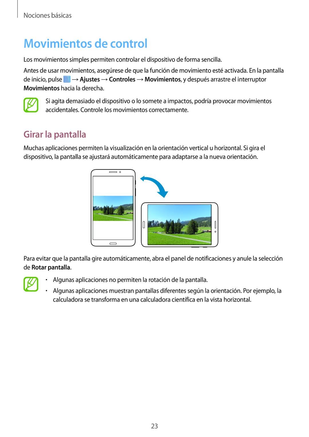 Samsung SM-T235NZWAPHE, SM-T235NZWAXEF, SM-T235NYKAPHE manual Movimientos de control, Girar la pantalla 