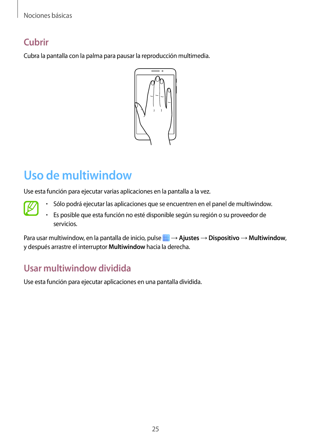 Samsung SM-T235NYKAPHE, SM-T235NZWAXEF, SM-T235NZWAPHE manual Uso de multiwindow, Cubrir, Usar multiwindow dividida 