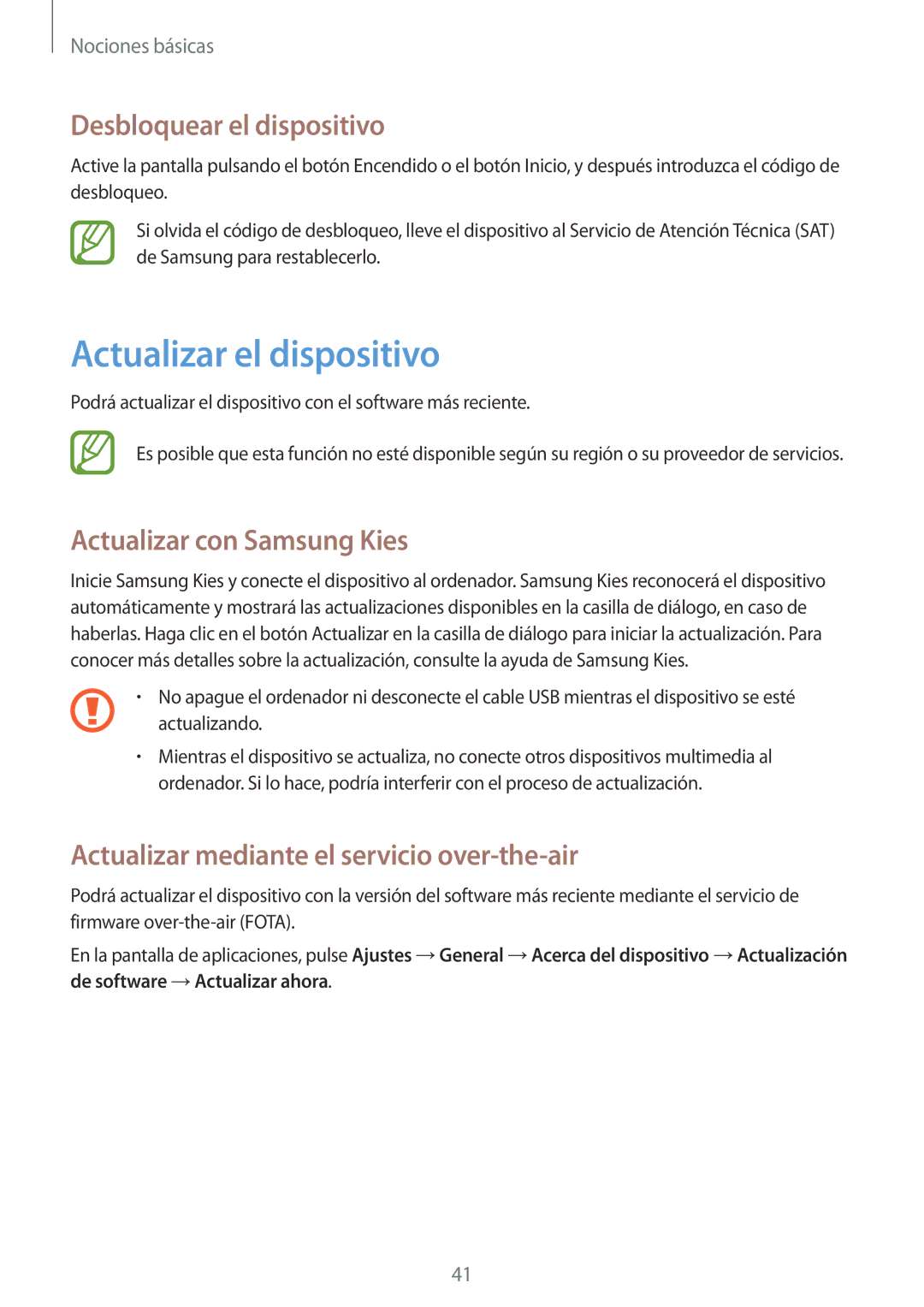 Samsung SM-T235NZWAPHE, SM-T235NZWAXEF Actualizar el dispositivo, Desbloquear el dispositivo, Actualizar con Samsung Kies 