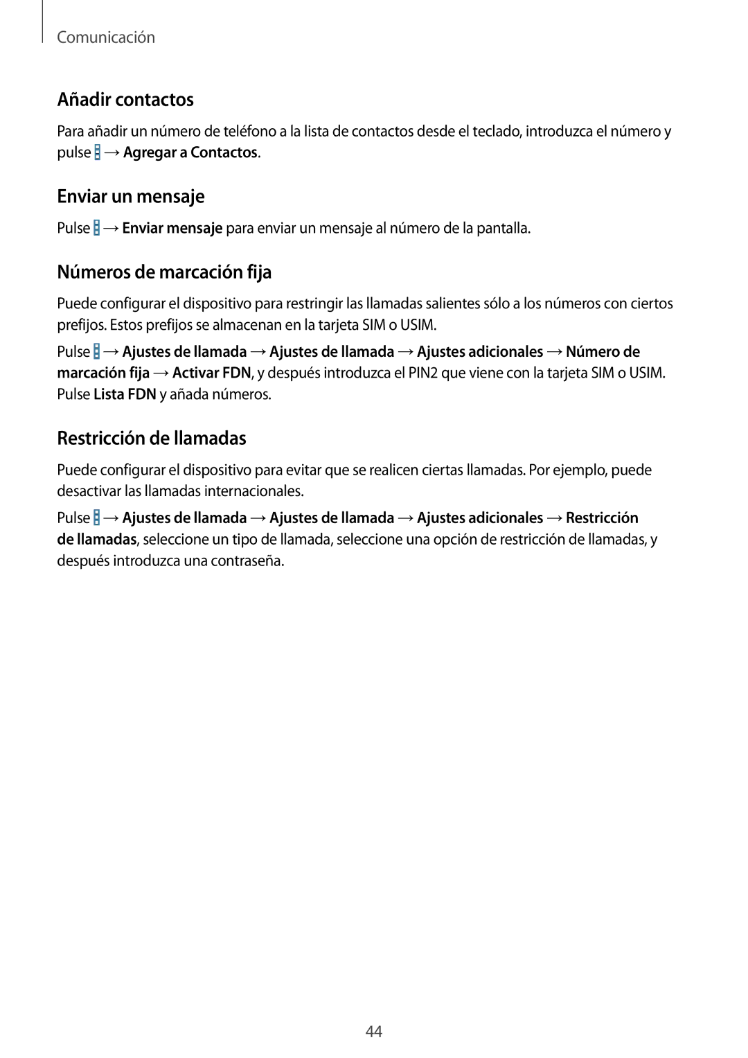 Samsung SM-T235NZWAPHE manual Añadir contactos, Enviar un mensaje, Números de marcación fija, Restricción de llamadas 