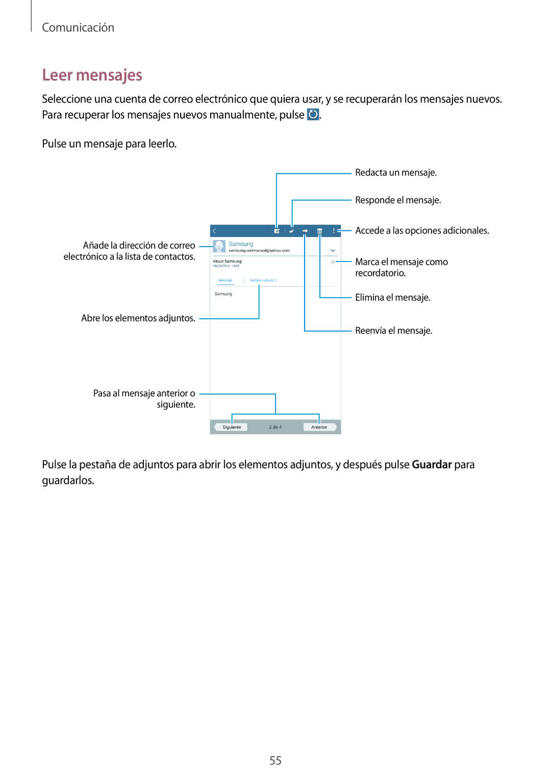 Samsung SM-T235NYKAPHE, SM-T235NZWAXEF, SM-T235NZWAPHE manual Leer mensajes 