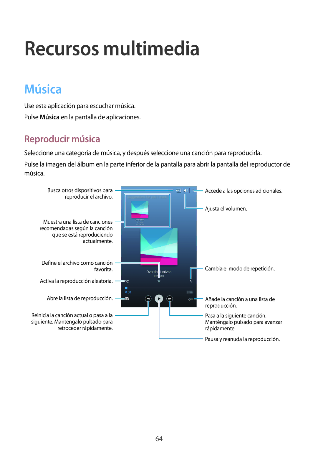 Samsung SM-T235NYKAPHE, SM-T235NZWAXEF, SM-T235NZWAPHE manual Recursos multimedia, Música, Reproducir música 