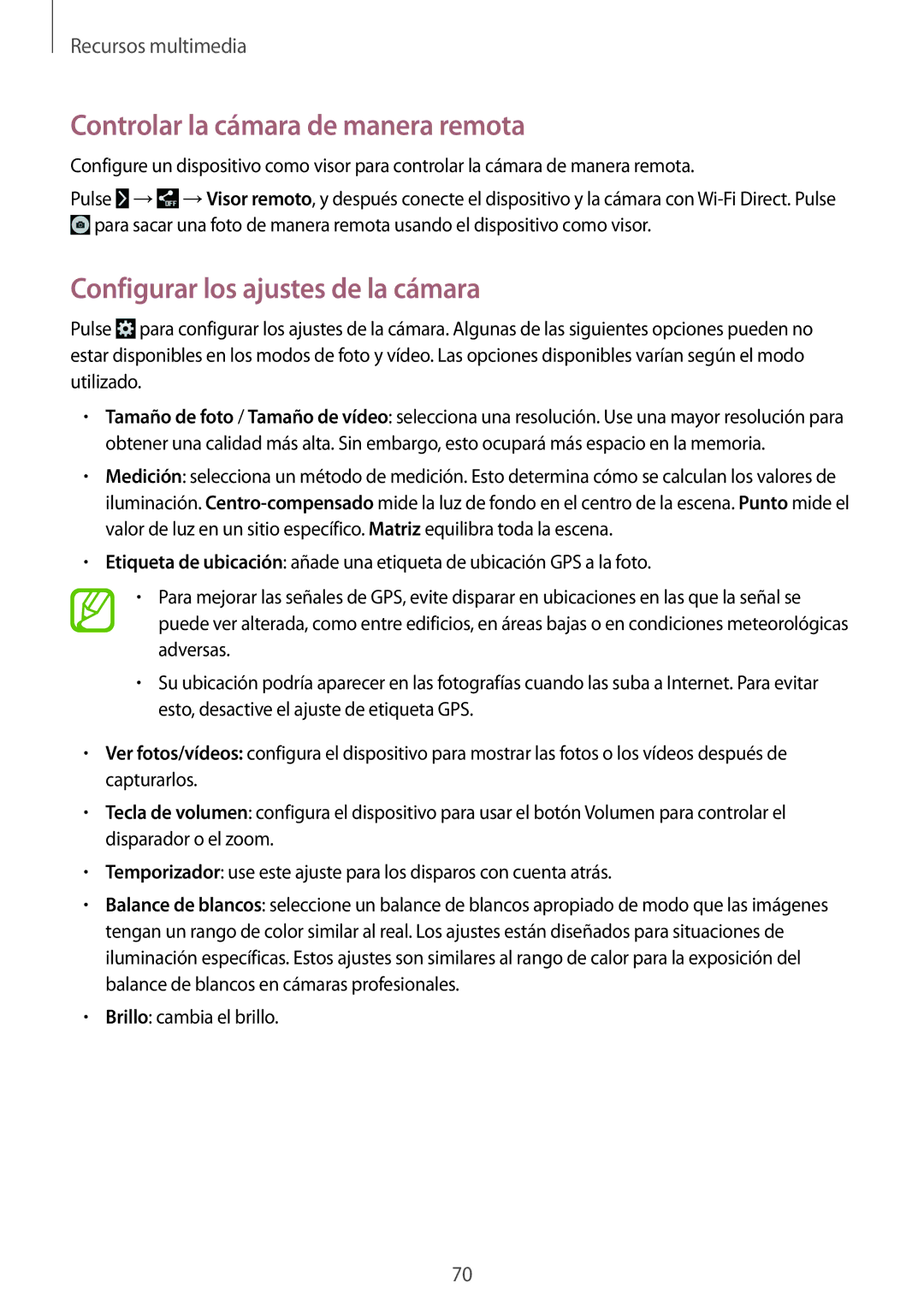 Samsung SM-T235NYKAPHE, SM-T235NZWAXEF manual Controlar la cámara de manera remota, Configurar los ajustes de la cámara 