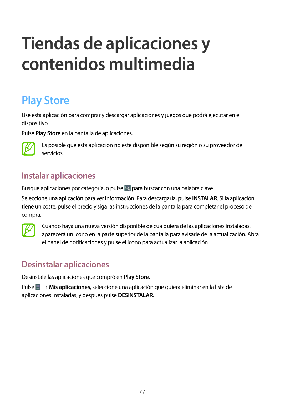 Samsung SM-T235NZWAPHE, SM-T235NZWAXEF, SM-T235NYKAPHE manual Tiendas de aplicaciones y contenidos multimedia, Play Store 