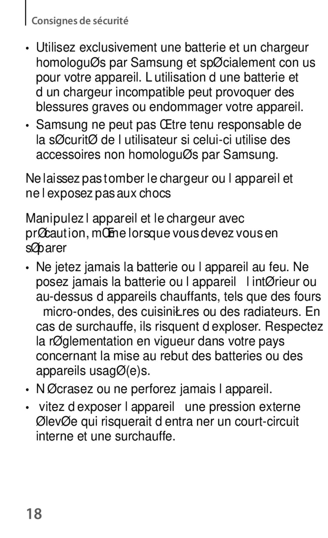 Samsung SM-T235NZWAXEF manual ’écrasez ou ne perforez jamais l’appareil 