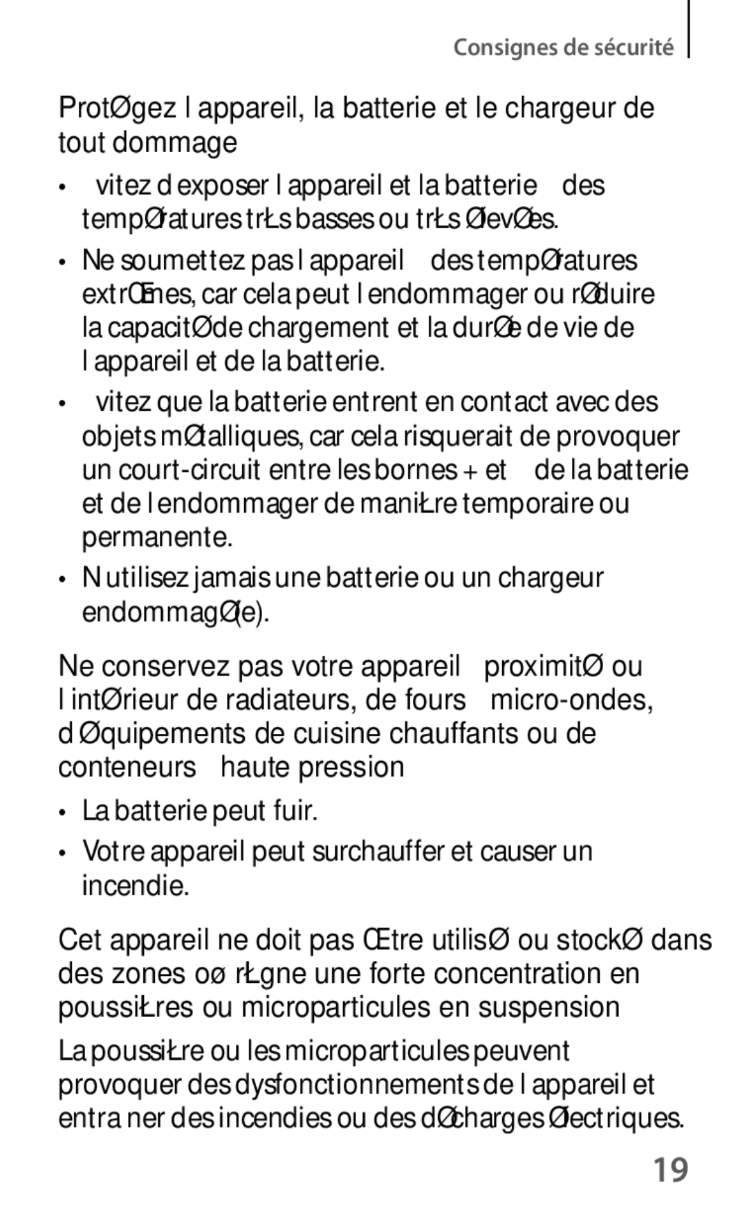 Samsung SM-T235NZWAXEF manual ’utilisez jamais une batterie ou un chargeur endommagée 