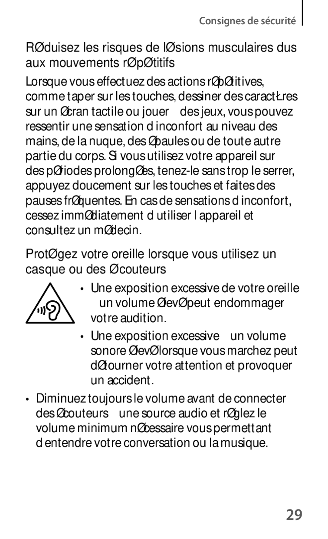 Samsung SM-T235NZWAXEF manual Un volume élevé peut endommager votre audition 