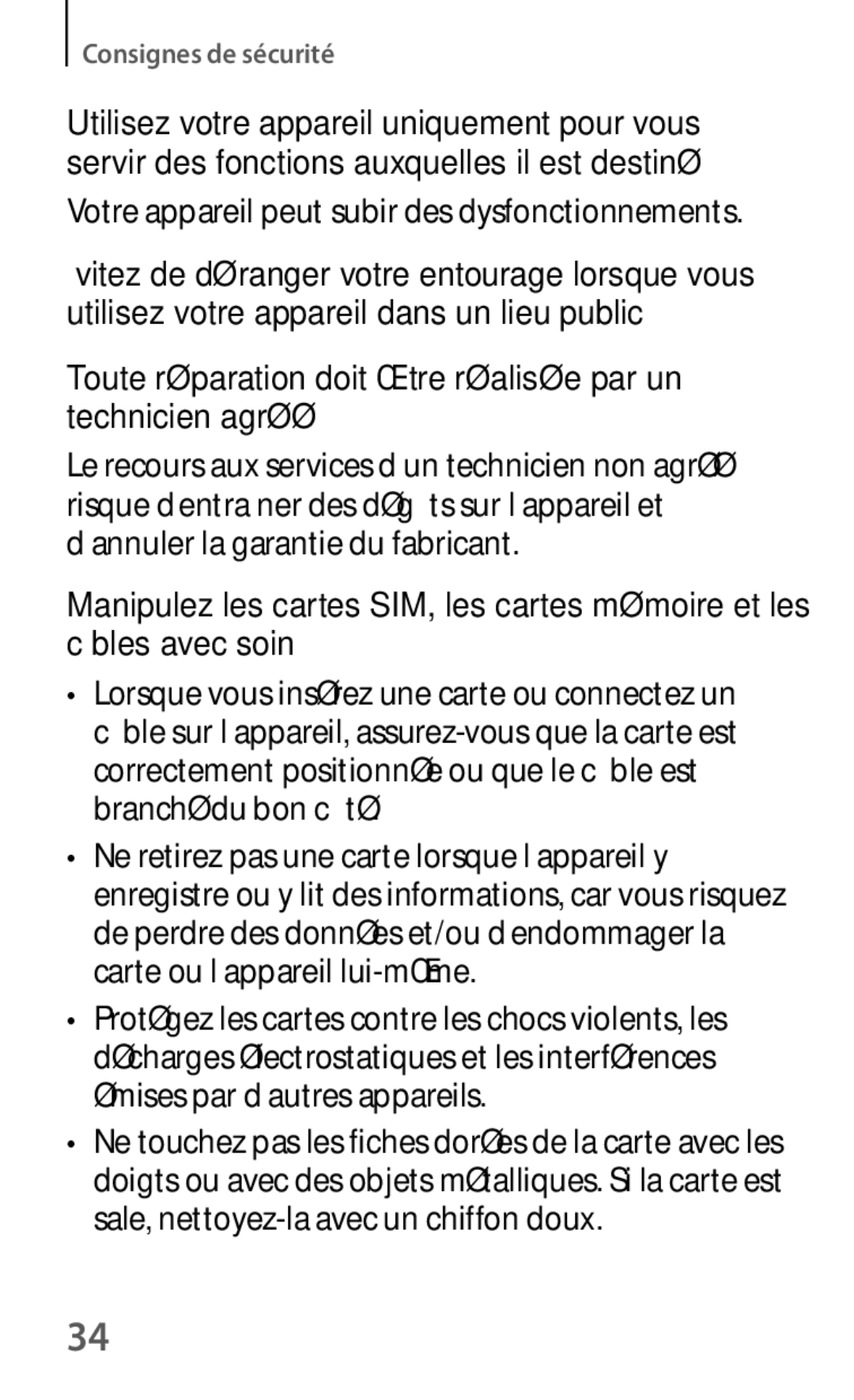 Samsung SM-T235NZWAXEF manual Toute réparation doit être réalisée par un technicien agréé 