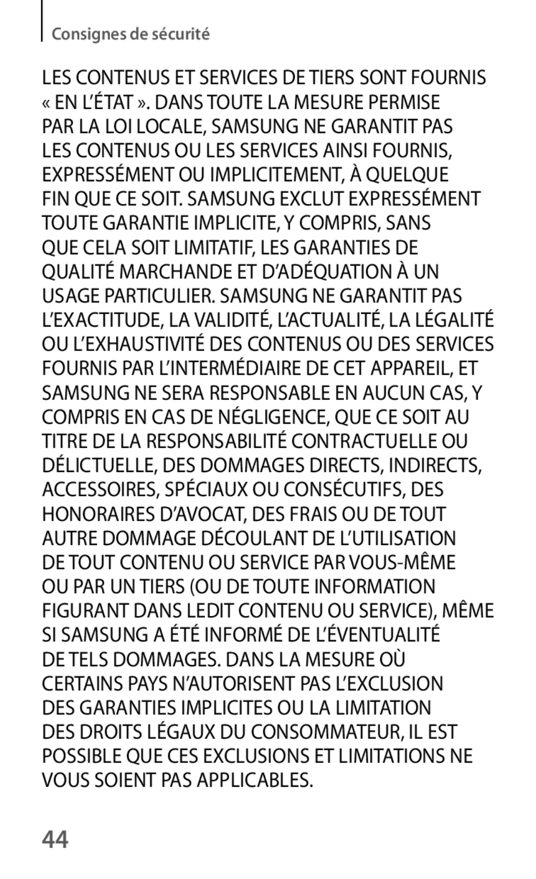 Samsung SM-T235NZWAXEF manual LES Contenus ET Services DE Tiers Sont Fournis 