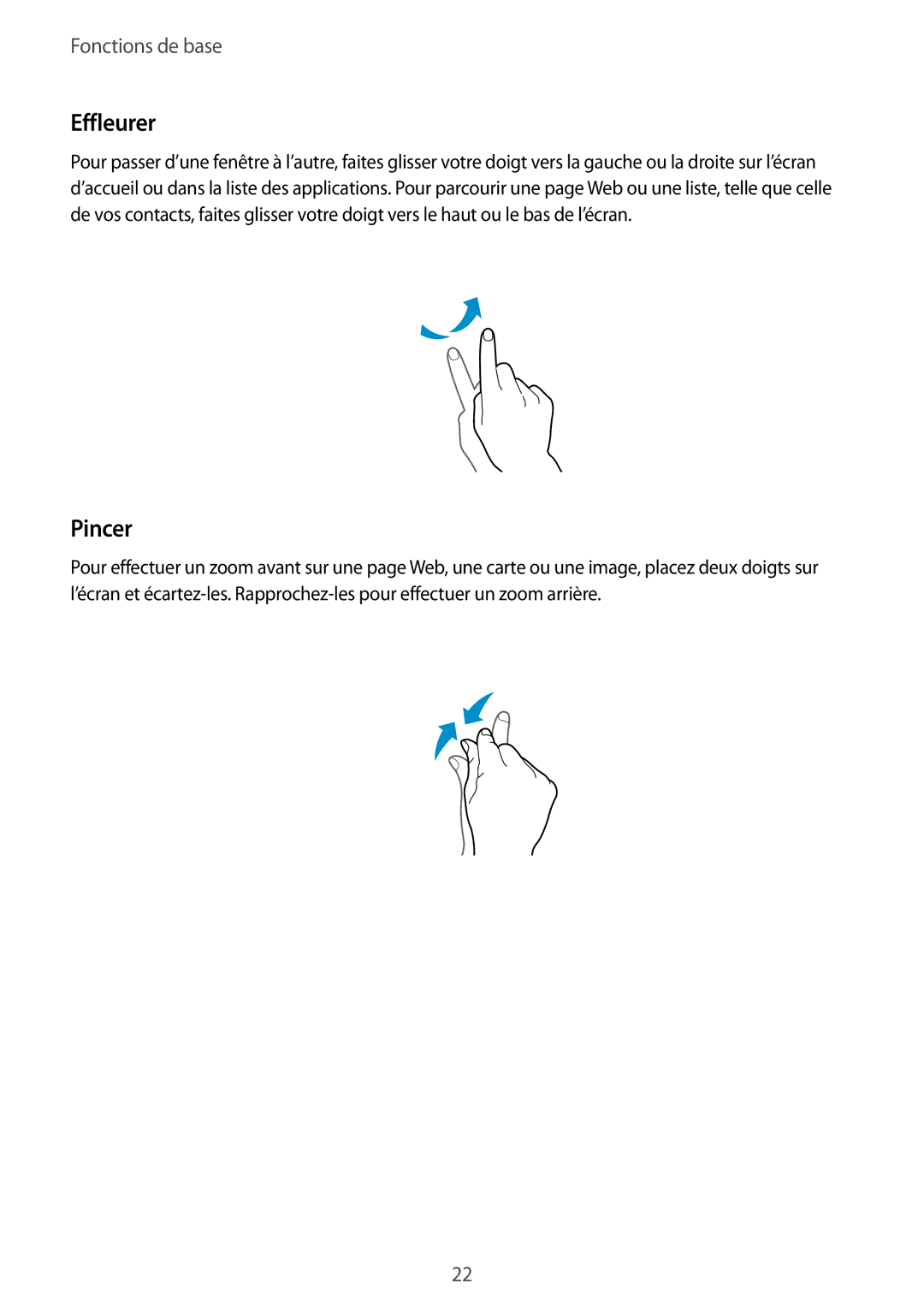 Samsung SM-T235NZWAXEF manual Effleurer, Pincer 