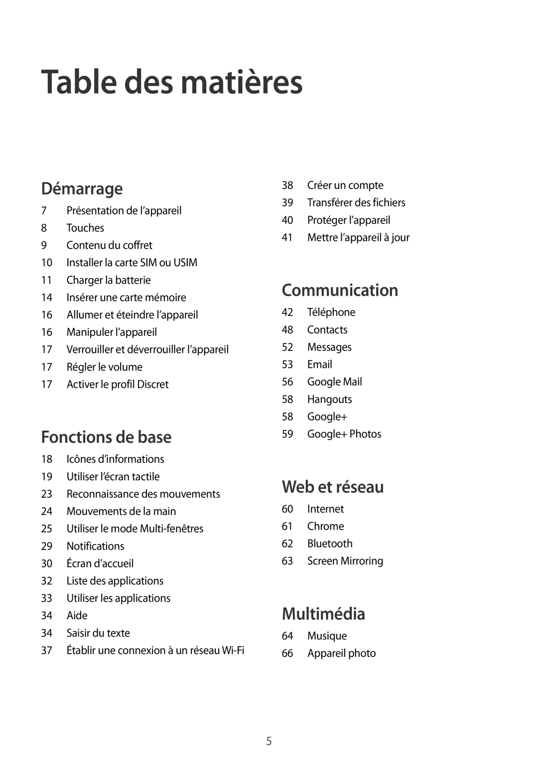 Samsung SM-T235NZWAXEF manual Table des matières 