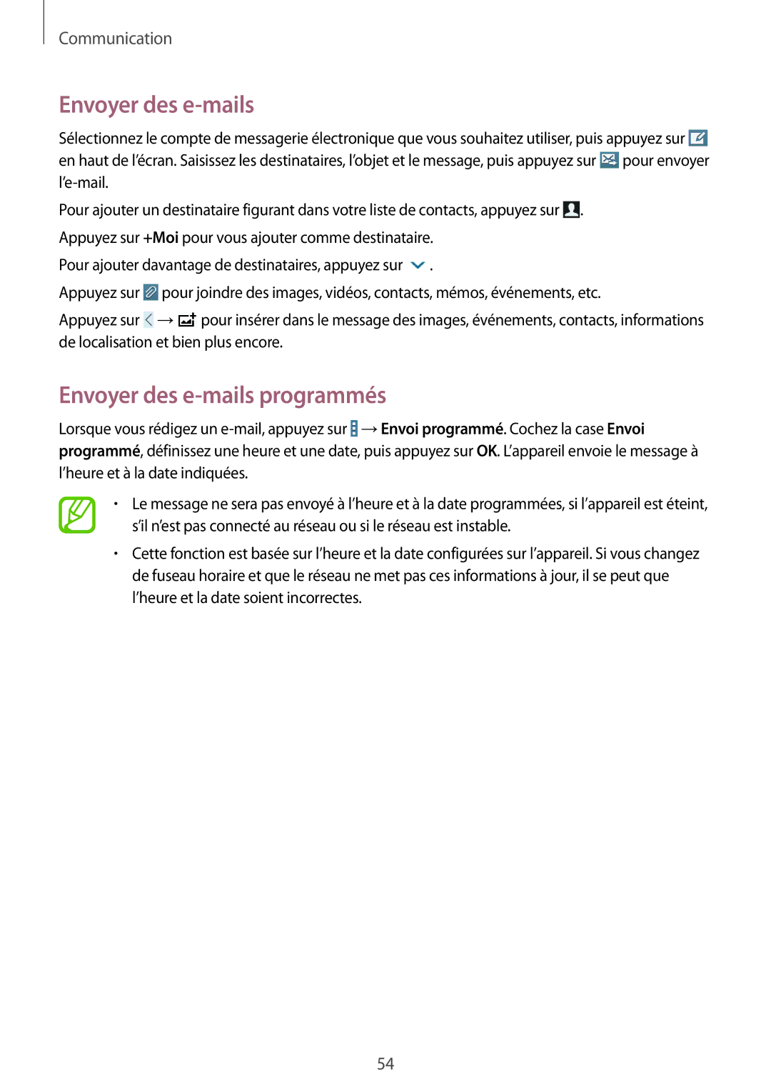 Samsung SM-T235NZWAXEF manual Envoyer des e-mails programmés 