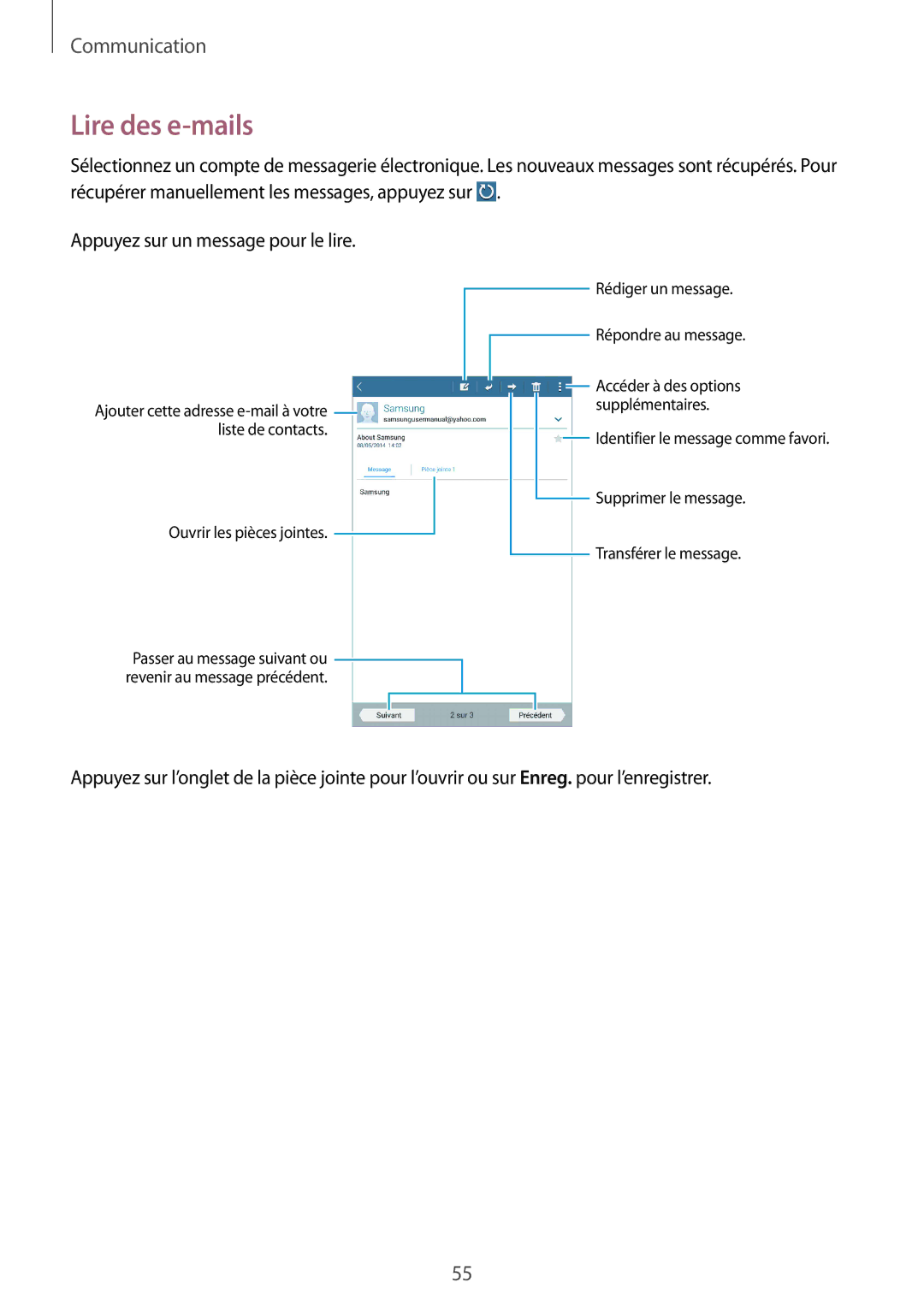 Samsung SM-T235NZWAXEF manual Lire des e-mails 