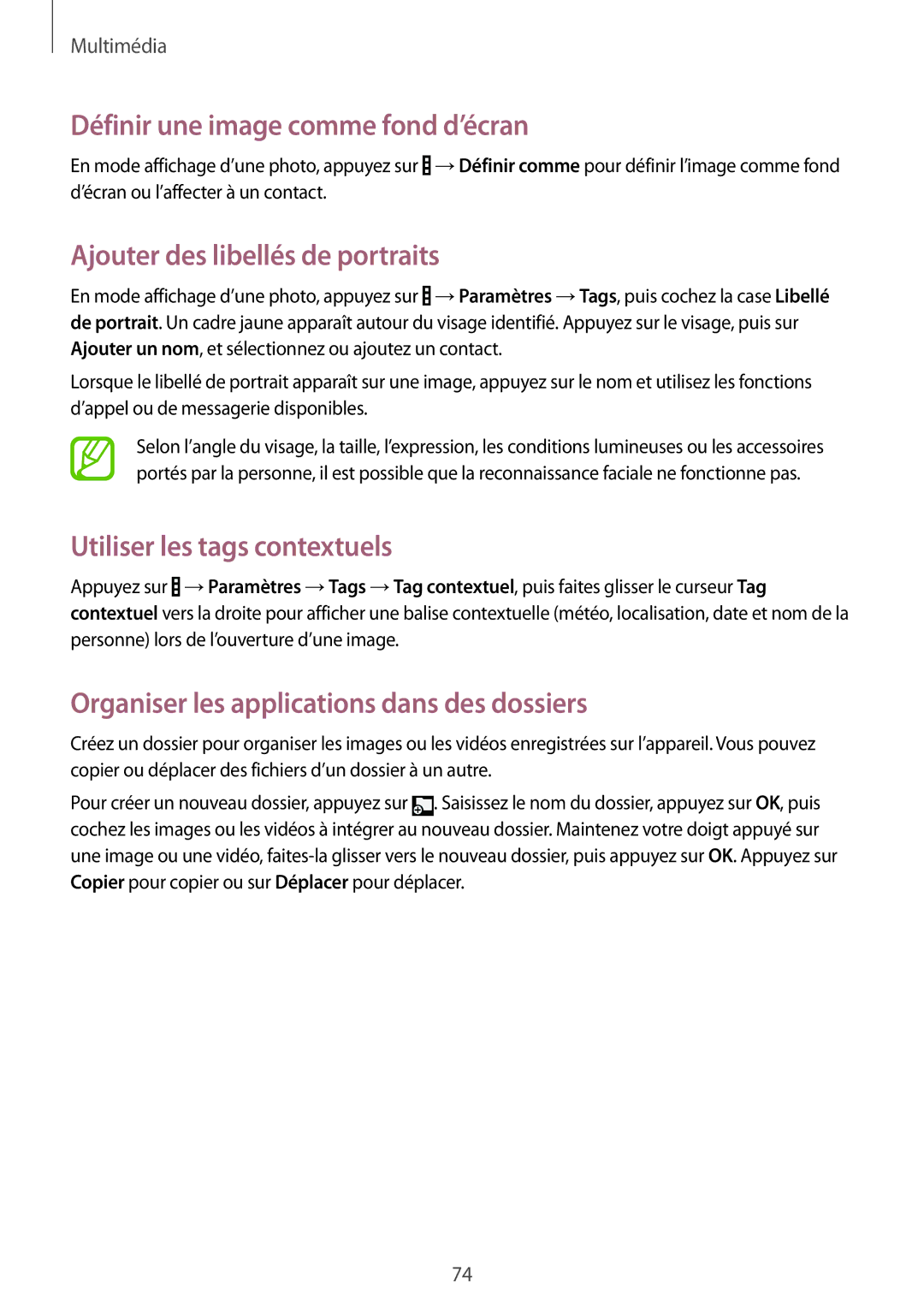 Samsung SM-T235NZWAXEF manual Définir une image comme fond d’écran, Ajouter des libellés de portraits 
