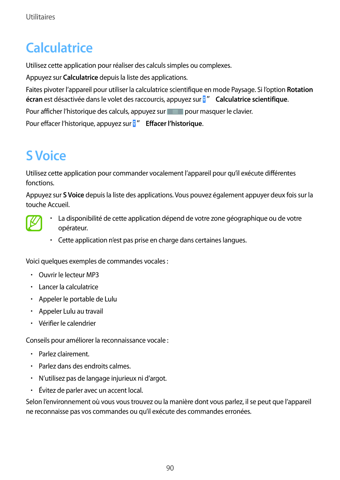 Samsung SM-T235NZWAXEF manual Calculatrice, Voice 