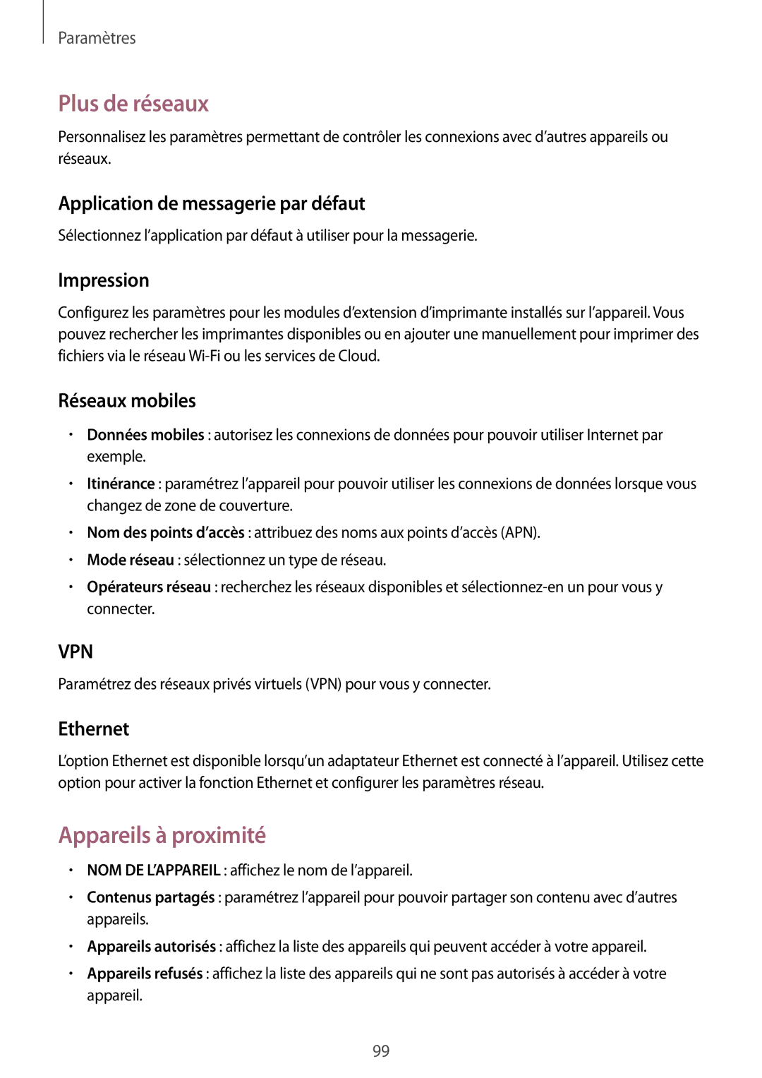 Samsung SM-T235NZWAXEF manual Plus de réseaux, Appareils à proximité 