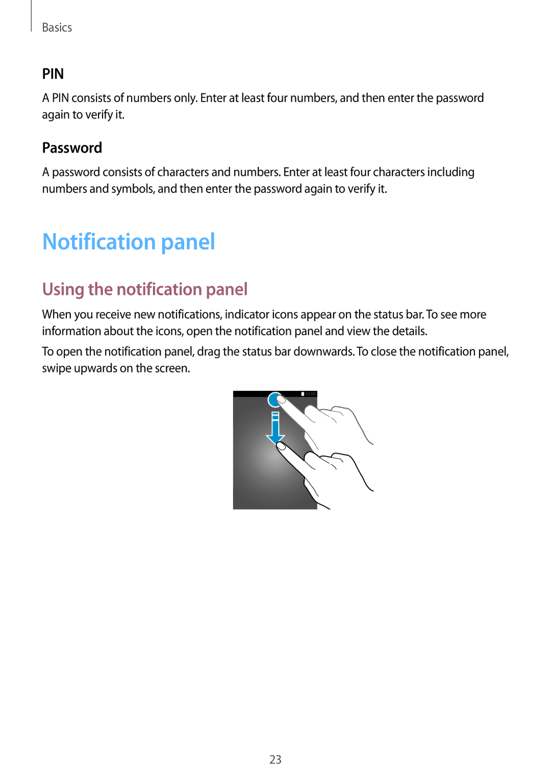 Samsung SM-T280NZKAXEH, SM-T280NZKADBT, SM-T280NZWADBT manual Notification panel, Using the notification panel, Password 