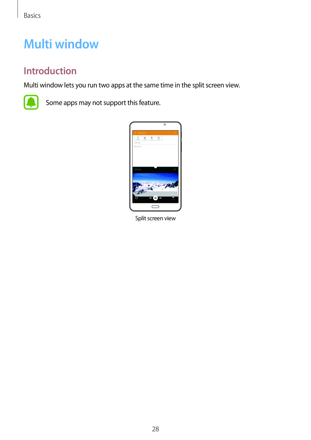 Samsung SM-T280NZKADBT, SM-T280NZWADBT, SM-T280NZKAXEF, SM-T280NZWAXEF, SM-T280NZKAITV manual Multi window, Introduction 