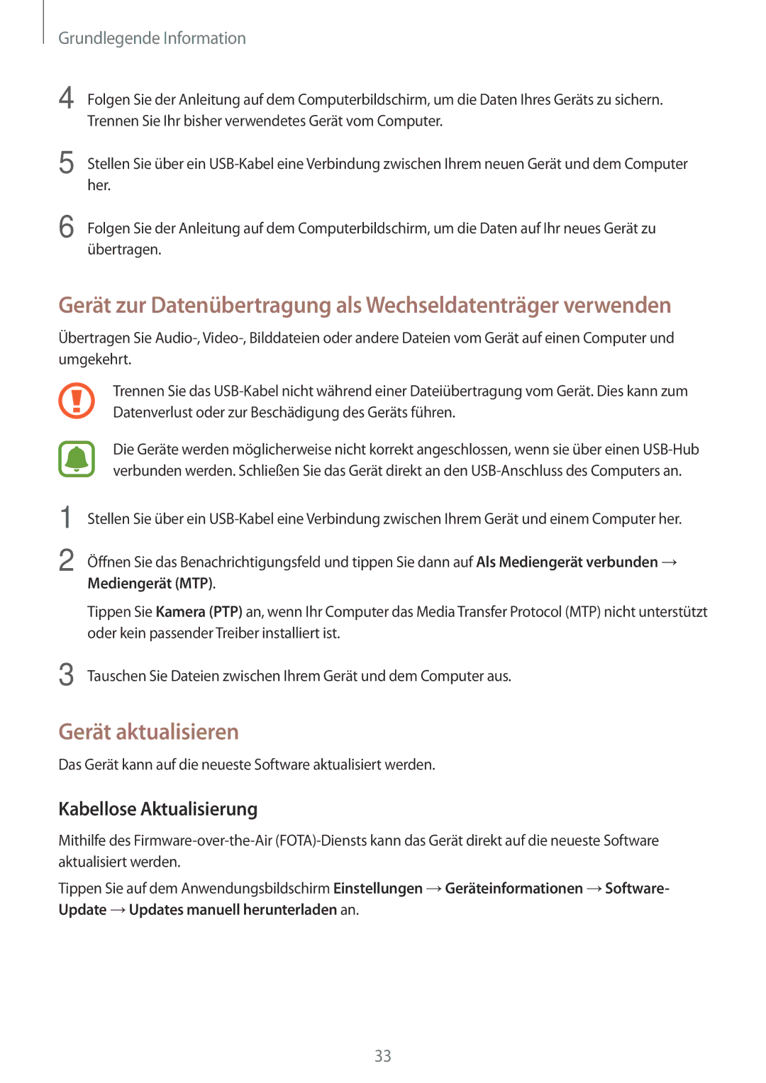 Samsung SM-T280NZWADBT, SM-T280NZKADBT manual Gerät aktualisieren, Kabellose Aktualisierung 