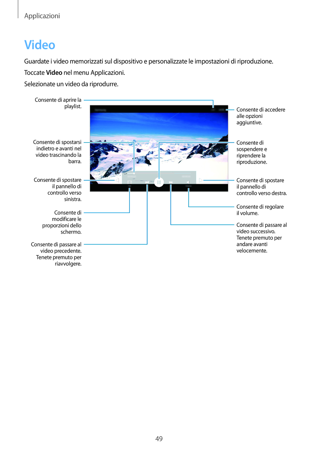 Samsung SM-T280NZKAITV manual Video, Consente di accedere alle opzioni aggiuntive 