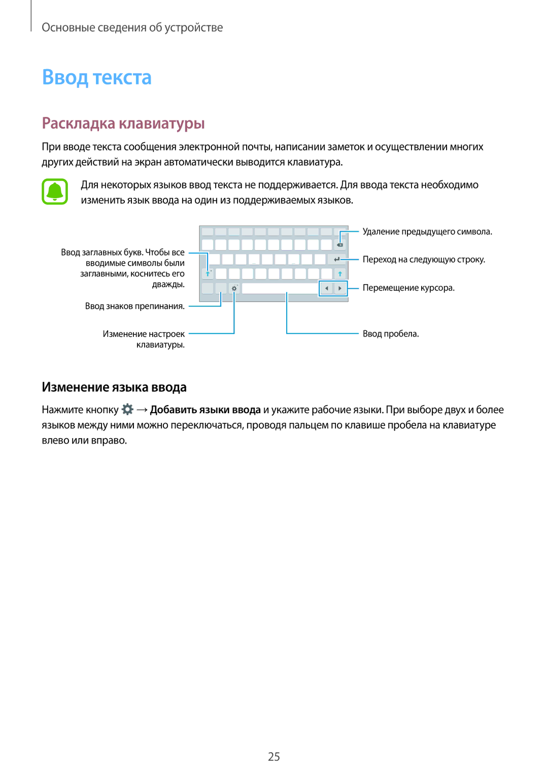 Samsung SM-T280NZKASEB, SM-T280NZWASEB, SM-T280NZKASER manual Ввод текста, Раскладка клавиатуры, Изменение языка ввода 