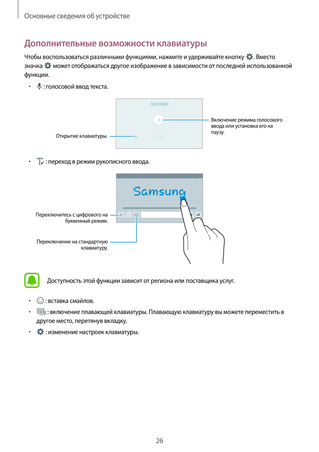 Samsung SM-T280NZWASEB, SM-T280NZKASEB, SM-T280NZKASER, SM-T280NZWASER, SM-T280NZSASER Дополнительные возможности клавиатуры 