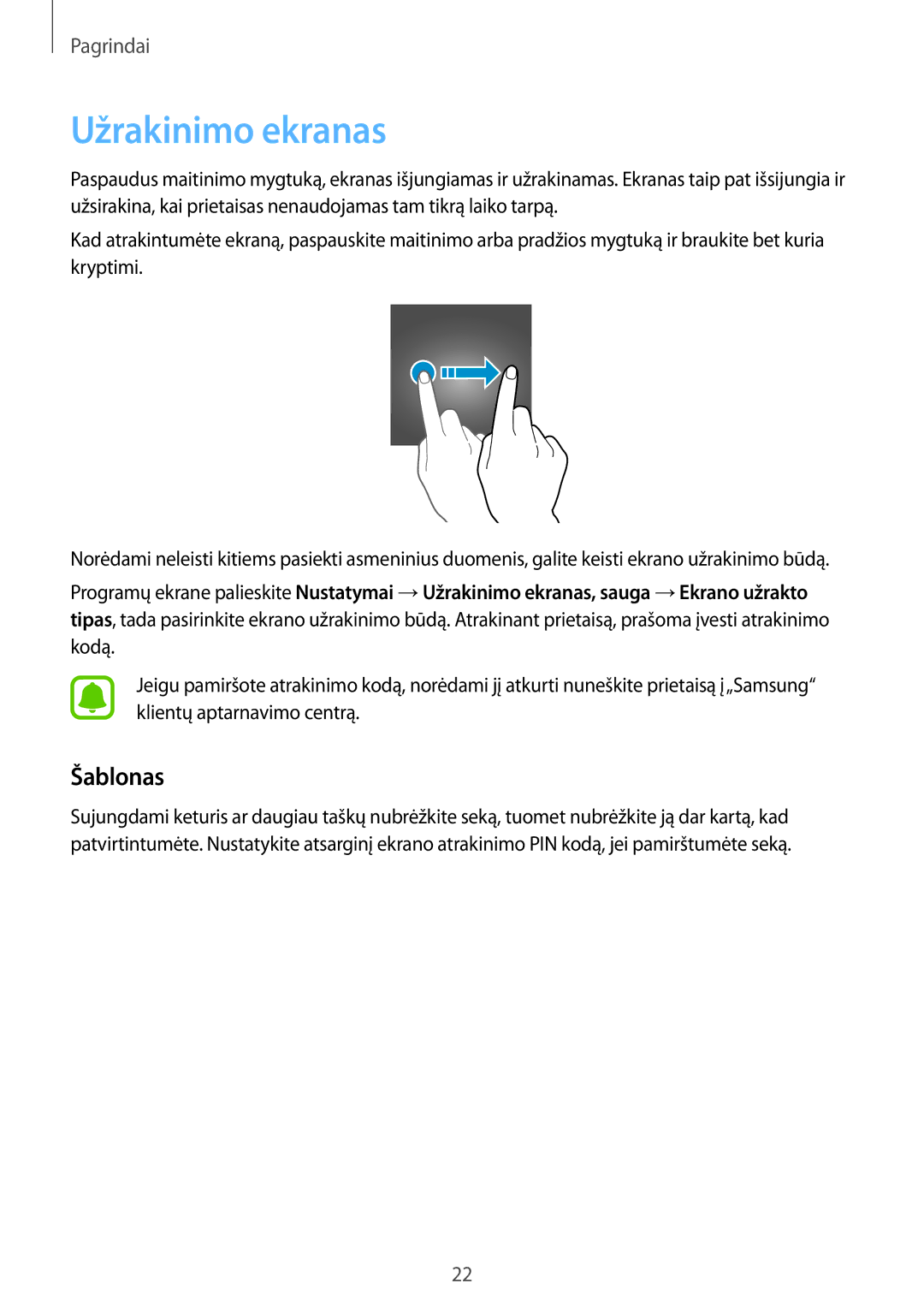 Samsung SM-T280NZKASEB, SM-T280NZWASEB manual Užrakinimo ekranas, Šablonas 