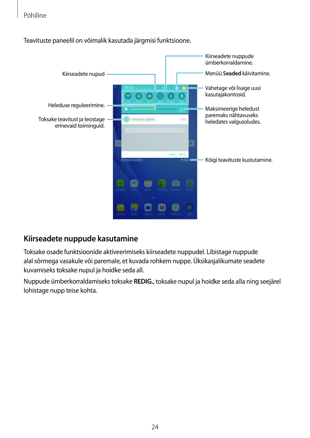 Samsung SM-T280NZKASEB, SM-T280NZWASEB manual Kiirseadete nuppude kasutamine 