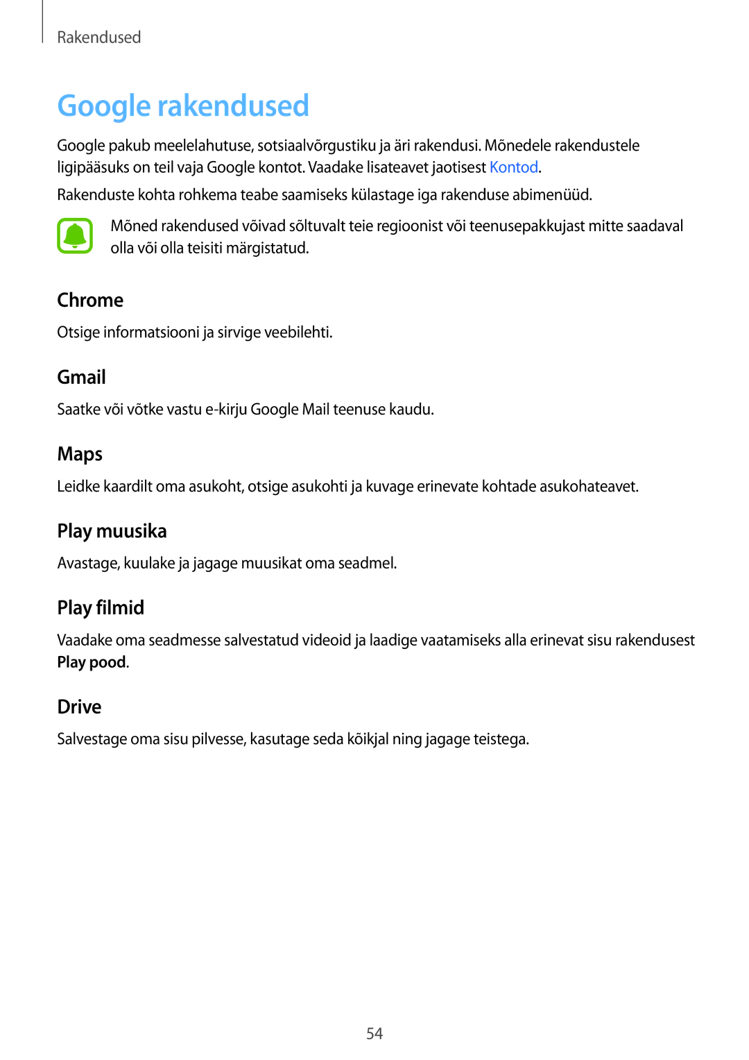 Samsung SM-T280NZKASEB, SM-T280NZWASEB manual Google rakendused 