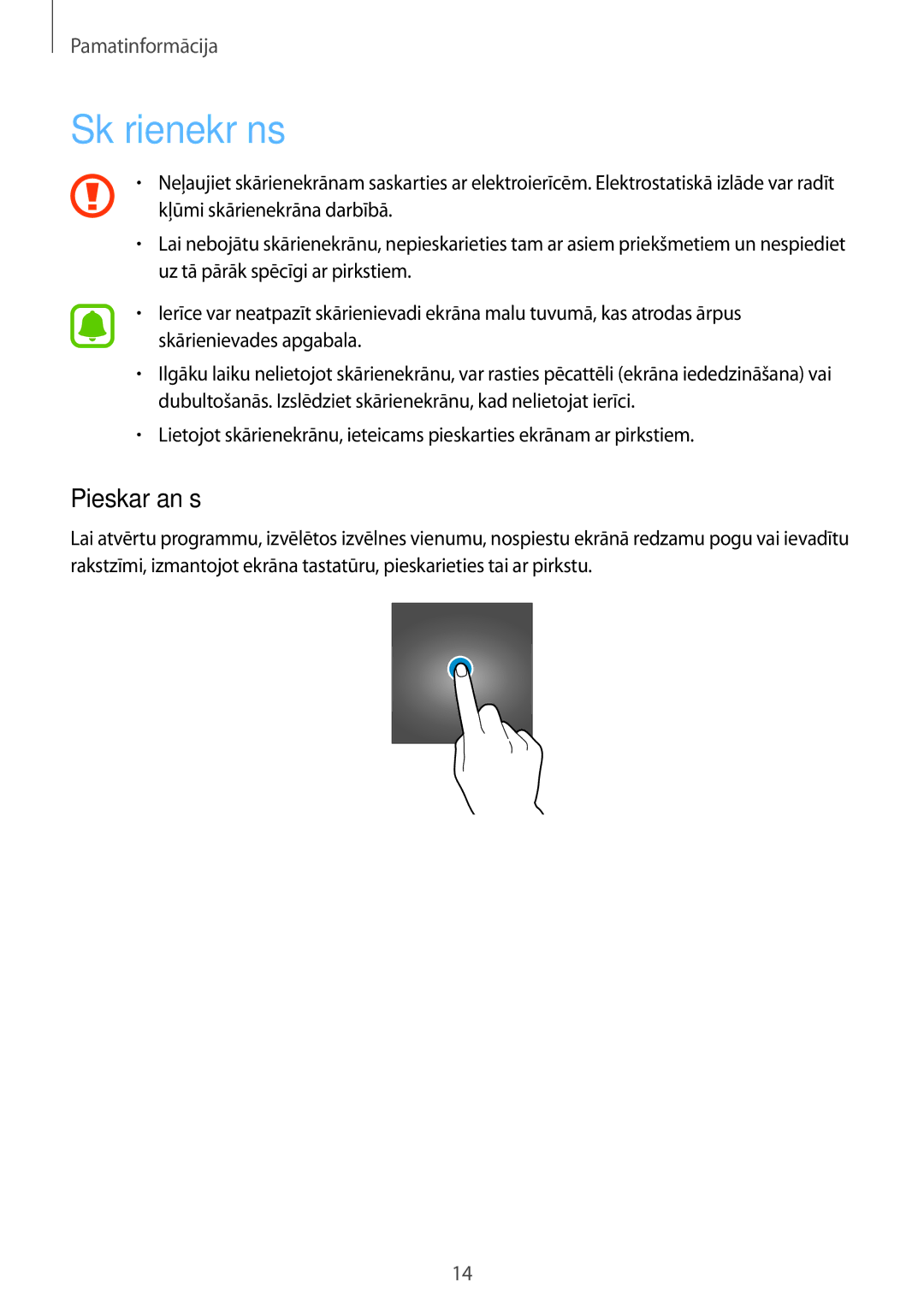 Samsung SM-T280NZKASEB, SM-T280NZWASEB manual Skārienekrāns, Pieskaršanās 